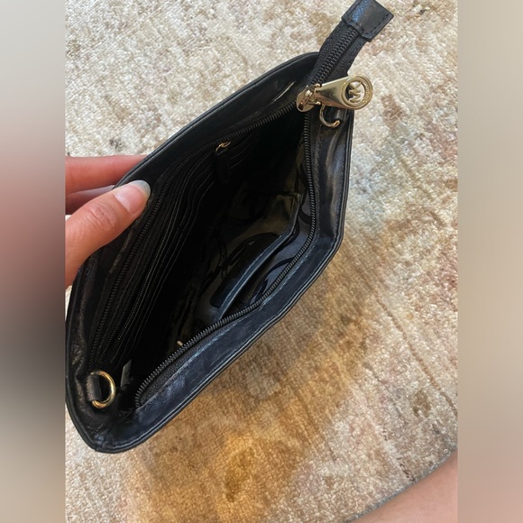Michael Kors Black Ruched Gold Logo Crossbody Clutch  Purse - Picture 6 of 8